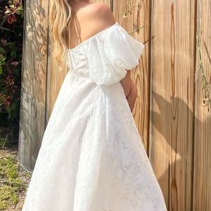 Gingham & Heels Sienni White Off the Shoulder Midi Dress